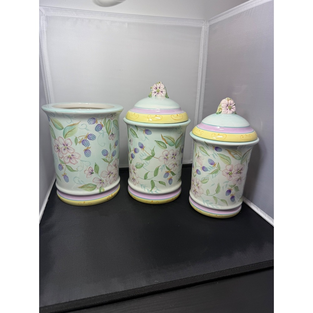 Capriware Floral Ceramic Kitchen Canister jar Set of 3 Home Decor hand‎ painted